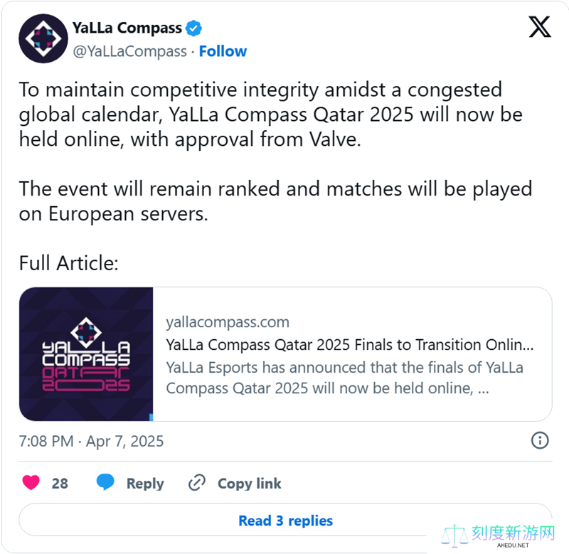 与MRQ冲突：YaLLa将卡塔尔站转为线上赛