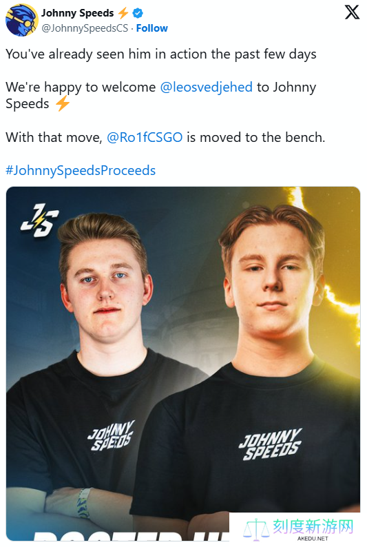 Johnny Speeds官宣引进Svedjehed；Ro1f遭下放